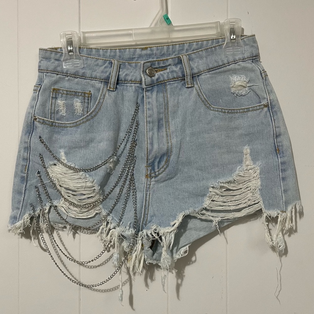 Distressed Blinged High Rise Festival Shorts with Chains (5)